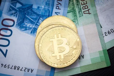 BItcoins on russian rubles Stock Photos