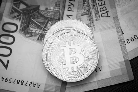 BItcoins on russian rubles Stock Photos