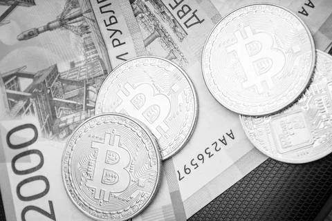 BItcoins on russian rubles Stock Photos
