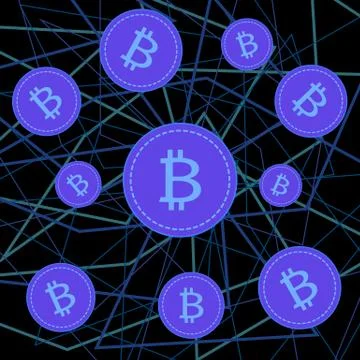 Bitcoins in soap bubbles on black background Stock Illustration