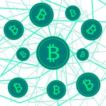 Bitcoins in soap bubbles on black background Stock Illustration