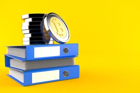 Bitcoins on stack of ring binders Illustrazione stock