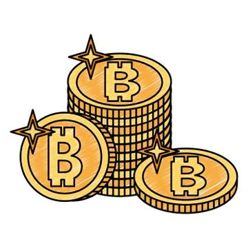 Bitcoins stacked isolated scribble Stock Illustration