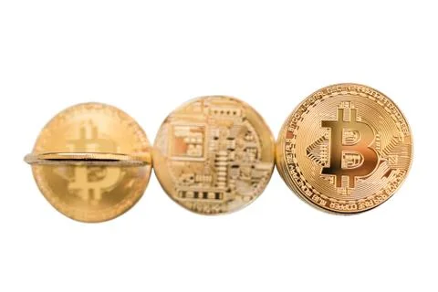 Bitcoins with tone effect. Physical bit coins. Digital currency. Cryptocurrency Stock Photos