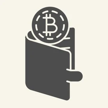 Bitcoins in wallet solid icon. Crypto coins in purse vector illustration Illustrazione stock