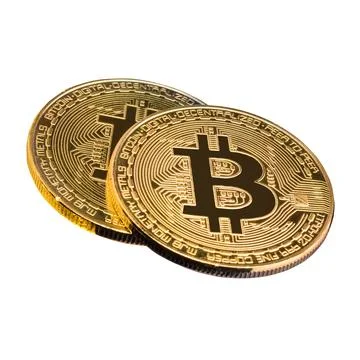 Bitcoins on white background Photos