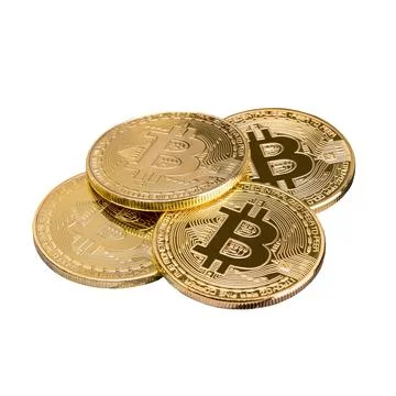 Bitcoins on white background 스톡 사진