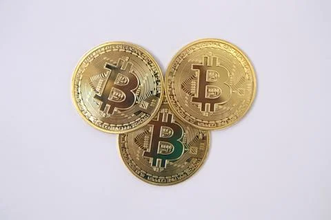 Bitcoins on white background Stock Photos
