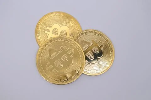 Bitcoins on white background Stock Photos
