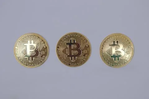 Bitcoins on white background Stock Photos