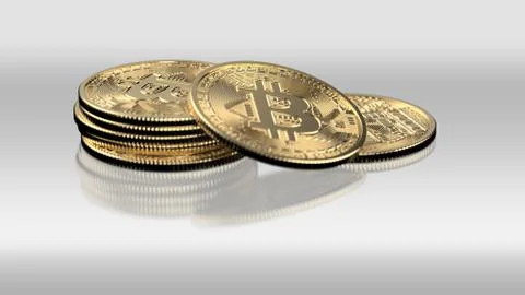 Bitcoins on white with sheen Stock Illustration