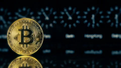 Bitcoins on World Hours Background Stock Footage 119254691