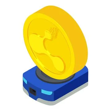 Bitconnect cryptocurrency icon isometric vector. Bitconnect coin warehouse robot Stock Illustration