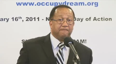 Bite 1 of 2 former NAACP CEO Ben Chavis, Black clergy support Occupy Wall Street Stock Footage 10559114