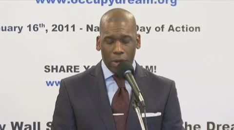 Bite 1 of 3 televangelist Jamal Bryant, Black clergy support Occupy Wall Street Stock Footage 10559431