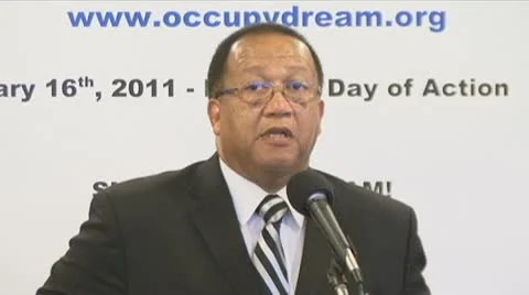 Bite 2 of 2 former NAACP CEO Ben Chavis, Black clergy support Occupy Wall Street Stock Footage 10558755