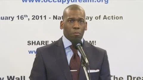 Bite 3 of 3 televangelist Jamal Bryant, Black clergy support Occupy Wall Street Stock Footage 10559333