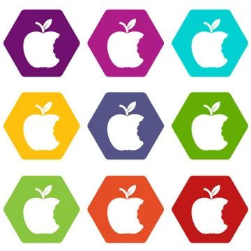 Bite apple icons set 9 vector Stock Illustration