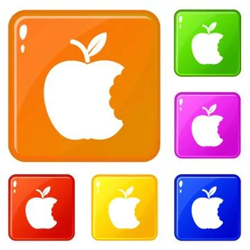 Bite apple icons set color Illustrazione stock