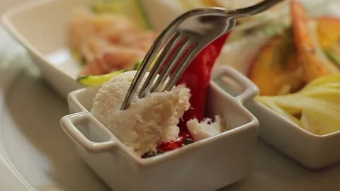 A bite of "Baccalà mantecato", a tipical venetian appetizer Stock Footage 77807991