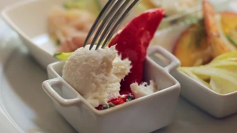 A bite of "Baccalà mantecato", a tipical venetian appetizer Stock Footage 77808143
