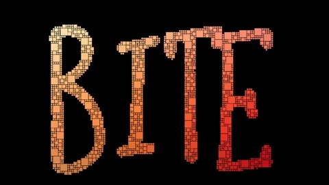 Bite Back Pixelated Text Morphing Looping Grid With Glitch Effect Video stock 113881951