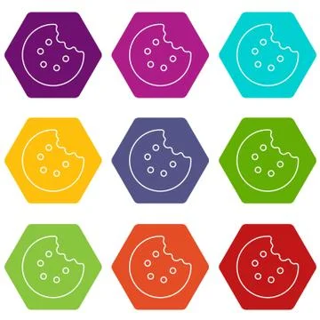 Bite biscuits icons set 9 vector Stock Illustration