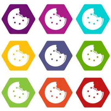 Bite biscuits icons set 9 vector Stock Illustration