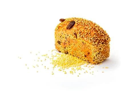 Bite bread and millet on white background. food Stock Photos