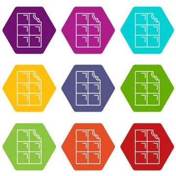 Bite chocolate icons set 9 Stock Illustration