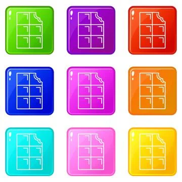 Bite chocolate icons set 9 color collection 스톡 일러스트