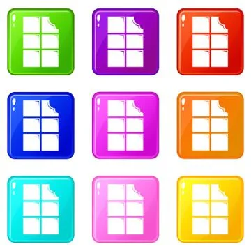 Bite chocolate icons set 9 color collection Illustrazione stock