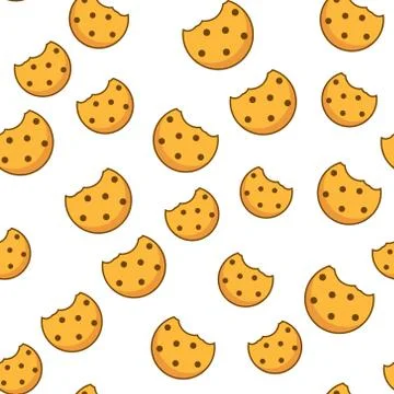 Bite cookie pattern biscuit chip seamless background. Cracker cookie icon crunch Stock Illustration