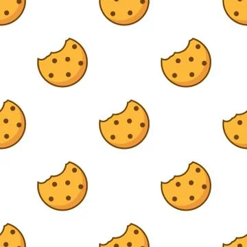 Bite cookie pattern biscuit chip seamless background. Cracker cookie icon crunch Stock Illustration