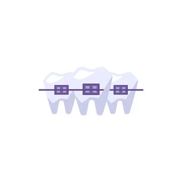 Bite correction and teeth aesthetics with braces vector illustration isolated. Stock Illustration