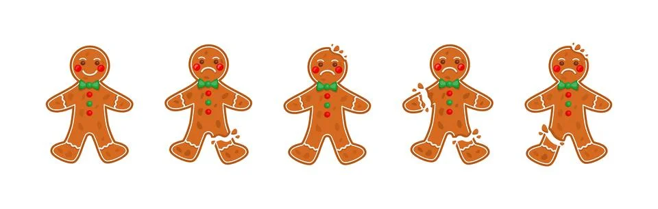 Off bite gingerbread cookie man. 3d texture on christmas ginger cake with e.. 스톡 일러스트