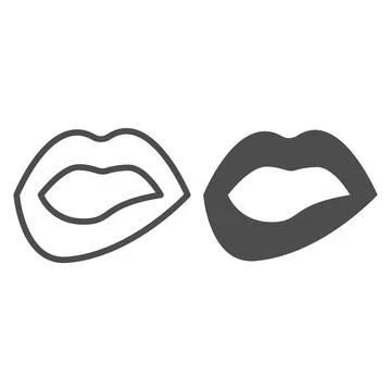 Bite lips line and solid icon, sexual concept, Sexy lips sign on white Illustrazione stock
