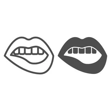 Bite lips line and solid icon, sexual concept, Sexy lips sign on white Illustrazione stock