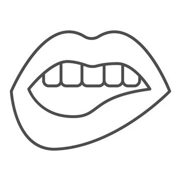 Bite lips thin line icon, sexual concept, Sexy lips sign on white background Illustrazione stock