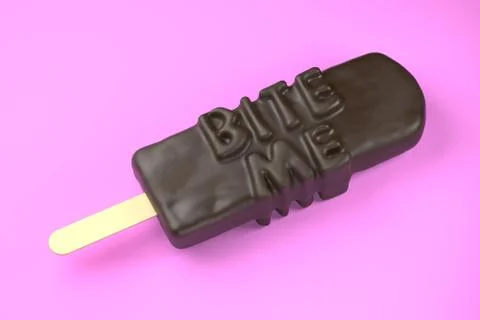 Bite Me text on classic chocolate ice cream isolated on pink background 3d Stock Illustration