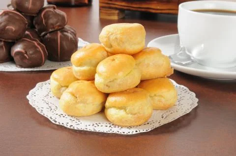 Bite sized cream puffs Stock Photos