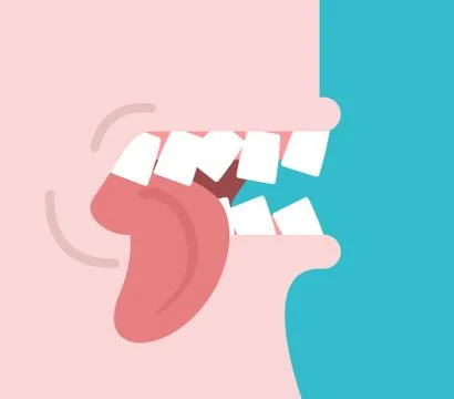 Bite tongue. Clench your teeth. Shut up. Vector illustration. 스톡 일러스트