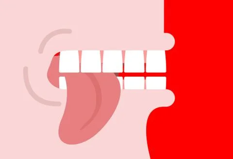 Bite tongue. Clench your teeth. Shut up. Vector illustration. 스톡 일러스트