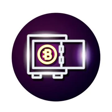 Bitecoin in safe box crypto currency neon style icon Stock Illustration