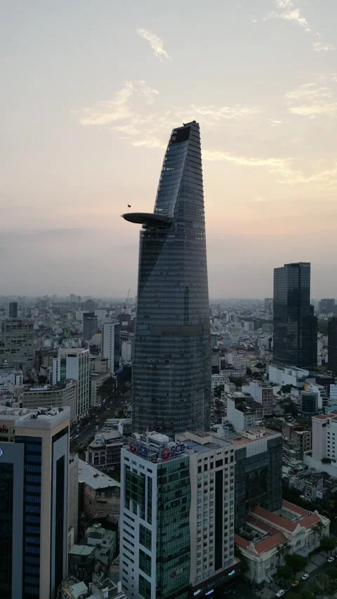 Bitexco Financial Tower Aerial View in Ho Chi Minh City, Vietnam Stock Footage 335576266