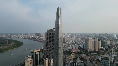 Bitexco Financial Tower Aerial View in Ho Chi Minh City, Vietnam Stock Footage 335577826
