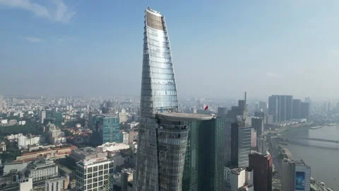 Bitexco Financial Tower Aerial View in Ho Chi Minh City, Vietnam Stock Footage 335578239