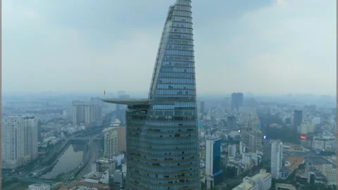 Bitexco Tower 4K Drone Footage, Aerial of Ho Chi Minh city Vídeo Stock 296308202