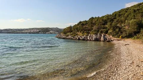 Bitez beach in Bodrum, Turkey with clear turquoise Aegean Sea water and lus.. Fotos de archivo