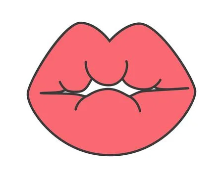 Biting red lips flat vector illustration in cartoon style depicting sensual.. Stock Illustration